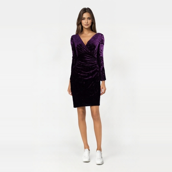 RALPH LAUREN dark purple velvet faux wrap cocktail dress NWT - Picture 3 of 12
